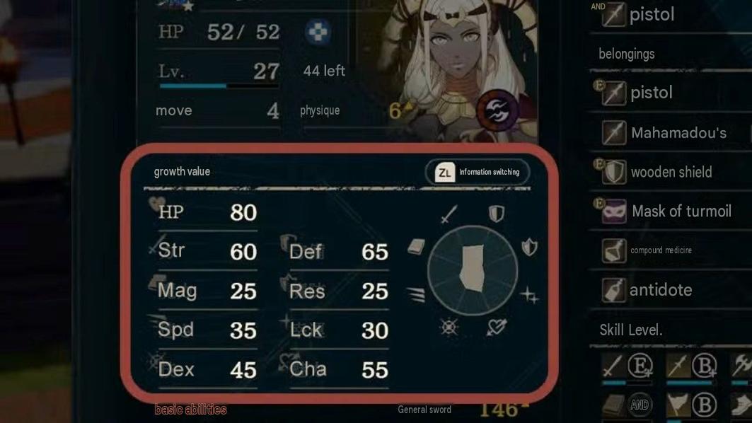 ValensEXP's tweet photo. on top of the growths (huge) we also see "mask of turmoil"? a new equipable item of some kind, but also notice Theodora has 2 equippable accessories here with the shield and mask. Having 2 items on at once could be craaaazy https://t.co/530bEW1qJI