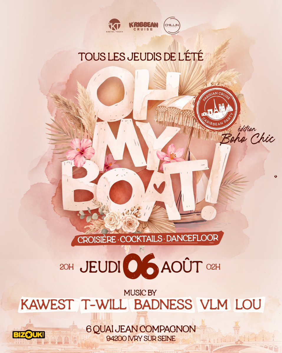 KREYOLTOUCH_'s tweet photo. Août démarre en beauté… et il commence avec toi, avec ton afterwork préféré : Ohmyboat 🥂
Of 
Vous êtes toujours plus nombreux à embarquer dans l’aventure 🤍 et pour ça, on vous dit merci !

Cette fois, cap sur l’édition Bohème Chic ✨ — un vent de fraîcheur, une élégance, une classe qui ne se force pas

🎟️ Réserve ta place : https://t.co/P7T2oHziNR