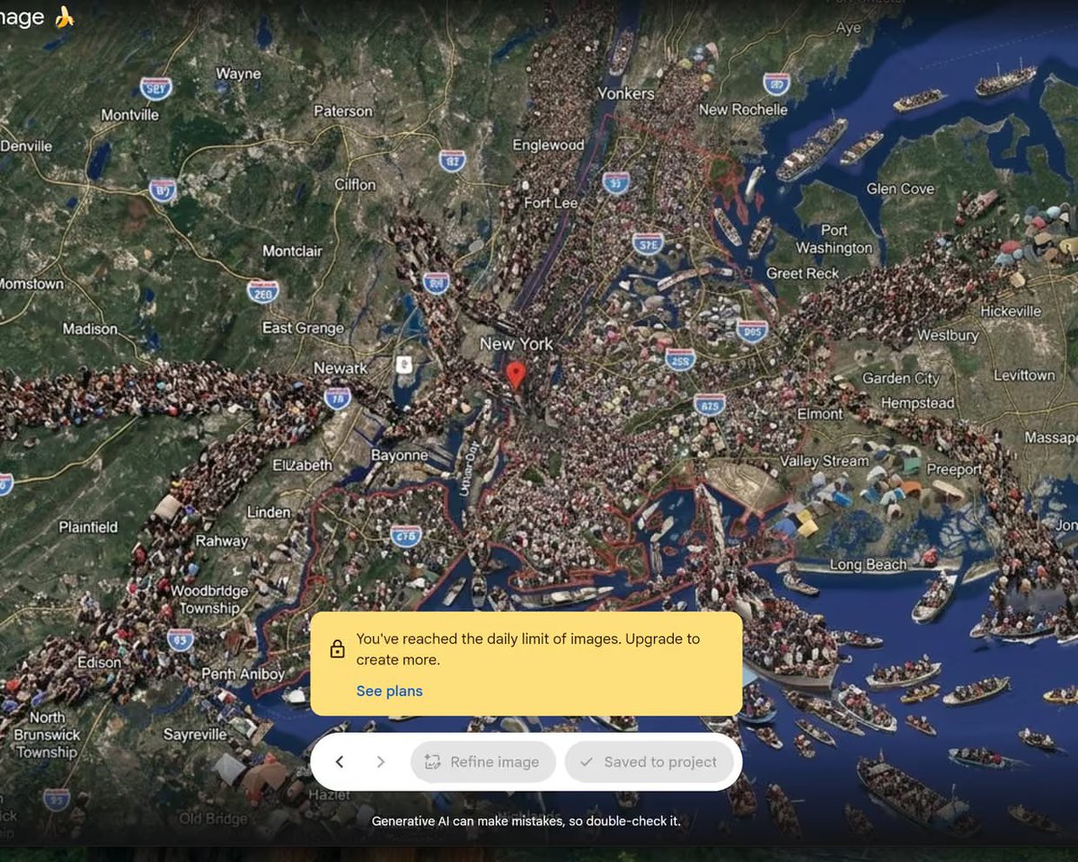 Screenshot of a fabricated Google Earth overlay showing fake crowds and ships on top of real geography, illustrating why the feature triggered a trust backlash