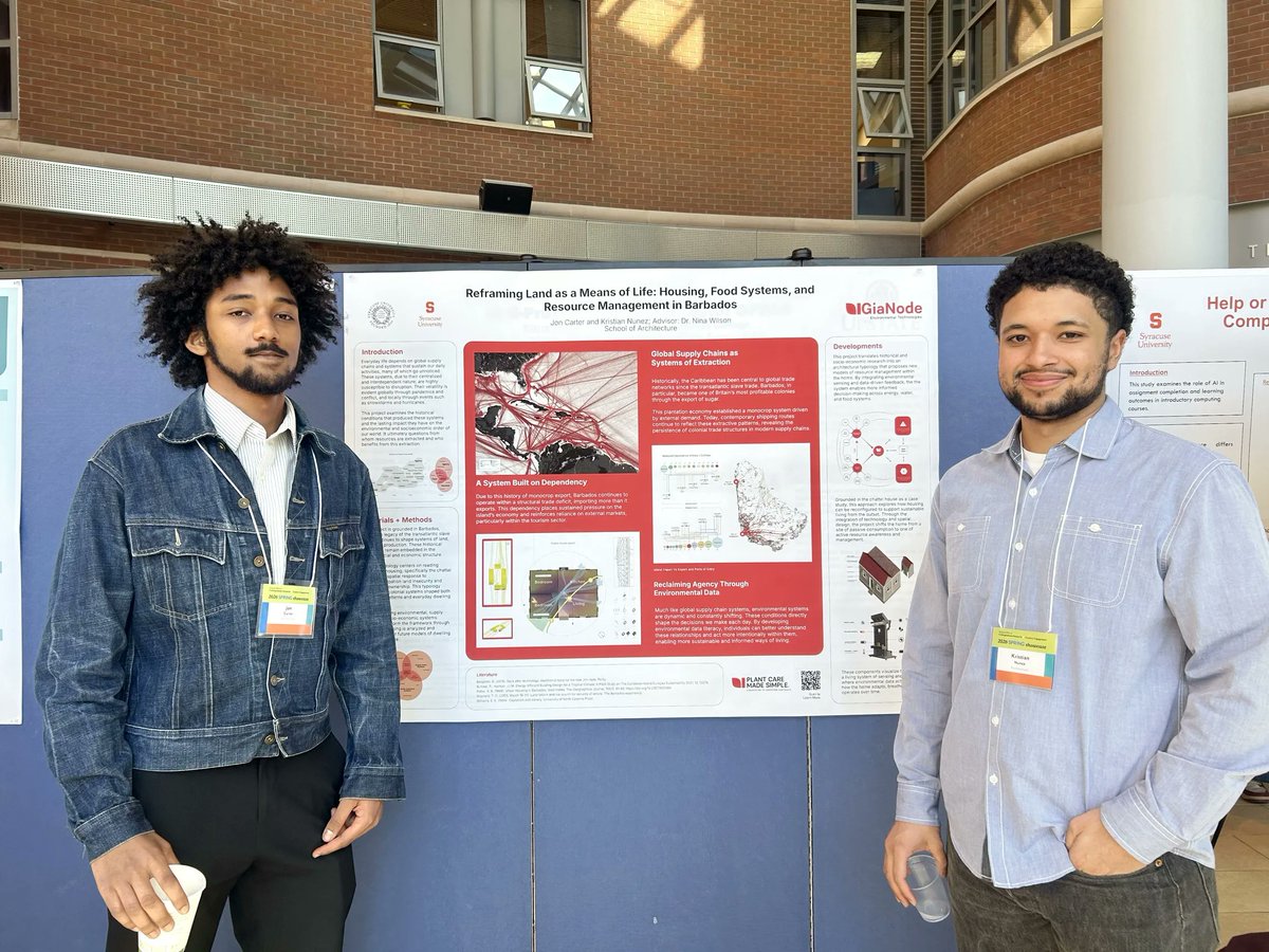 Syr_Arch's tweet photo. What if architecture could help strengthen food, housing, and energy security in Barbados? Architecture alumni Jon Carter ’26 (B.Arch) and Kristian Nunez ’26 (B.Arch) are exploring that question through an award-winning thesis and their startup, Gianode. 🌎https://t.co/jdJkp5Ucmp https://t.co/X6o38Kd1zW