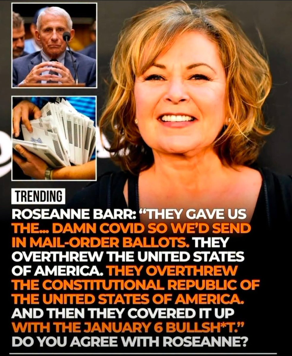 Chicago1Ray's tweet photo. If this video of Roseanne doesn't give you goosebumps, you're probably a Democrat 

" They gave us the Covid, so we'd send in Mail-order Ballots, they overthrew the United States of America, and then they covered it up with the J6 B'ulls'hit" 

Roseanne is on fire 🔥 https://t.co/RplCH9ihQy