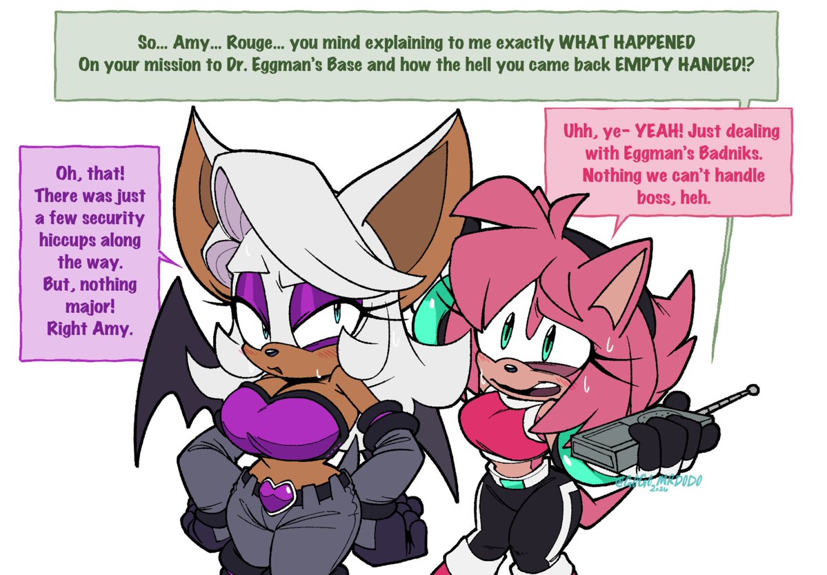 ConnieSky3's tweet photo. You 2 had one job... 😑

[Featuring my AU versions of Amy and Rouge... and yes they're both the same age, 22 In fact.] https://t.co/Qx2Z2yDyHG