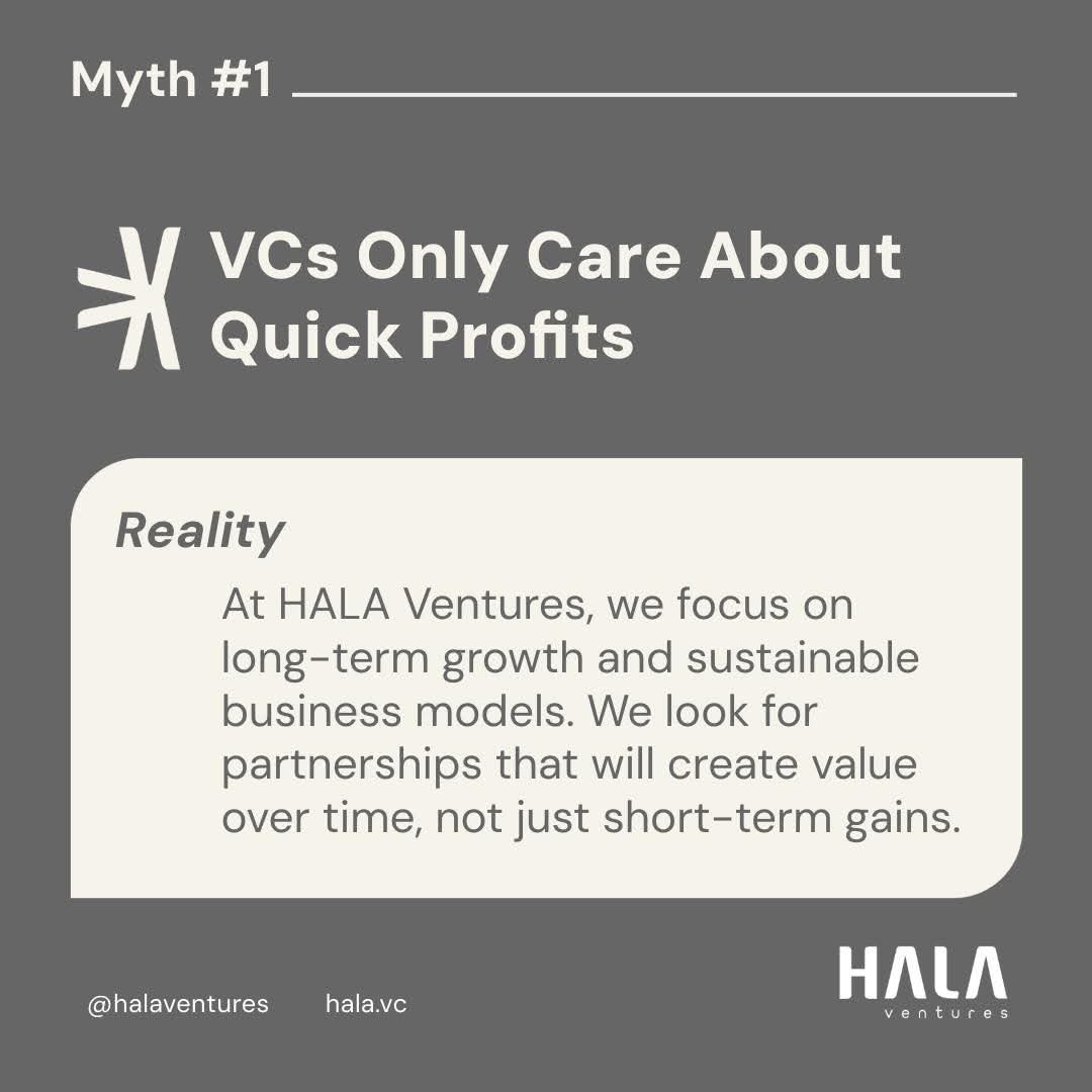 HalaVentures's tweet photo. There are many myths surrounding venture capital, from funding strategies to startup valuations. In this infographic, we debunk the top 4 myths and shed light on the realities of VC in the MENA region. Let’s break down the barriers and misconceptions together.

Have you heard any other myths about venture capital? Drop them in the comments, and let’s debunk them together!

#HALAVentures