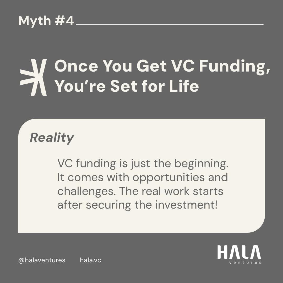 HalaVentures's tweet photo. There are many myths surrounding venture capital, from funding strategies to startup valuations. In this infographic, we debunk the top 4 myths and shed light on the realities of VC in the MENA region. Let’s break down the barriers and misconceptions together.

Have you heard any other myths about venture capital? Drop them in the comments, and let’s debunk them together!

#HALAVentures