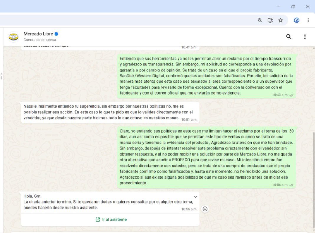 ivanherbar's tweet photo. ¿De qué sirve la Compra Protegida de Mercado Libre si terminan vendiendo productos con indicios de piratería? Perdí $20,215.55 por 17 SSD. El vendedor desapareció y sigo sin solución. ¿Quién protege al consumidor? @Profeco @FGRMexico @ML_Mexico  @SanDiskSupport @IMPI_Mexico https://t.co/TQmce1gVGf