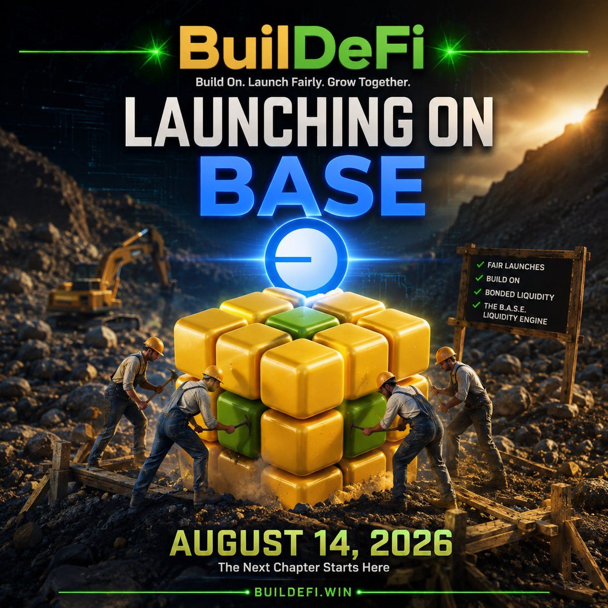 BuilDeFi_Win's tweet photo. Bullish on #Base? So are we!

The most feature rich token launchpad is going live on August 14! https://t.co/aFsFQMOPXc