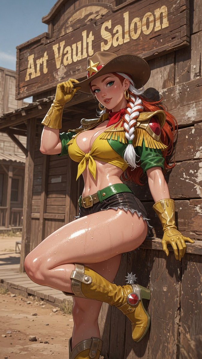 AIArtVault's tweet photo. Art Vault Saloon: where the whiskey is strong and the cowgirls are stronger.

She already knows you’re staring.
#MarvelRivals #Rogue https://t.co/v3tbe5zCRv