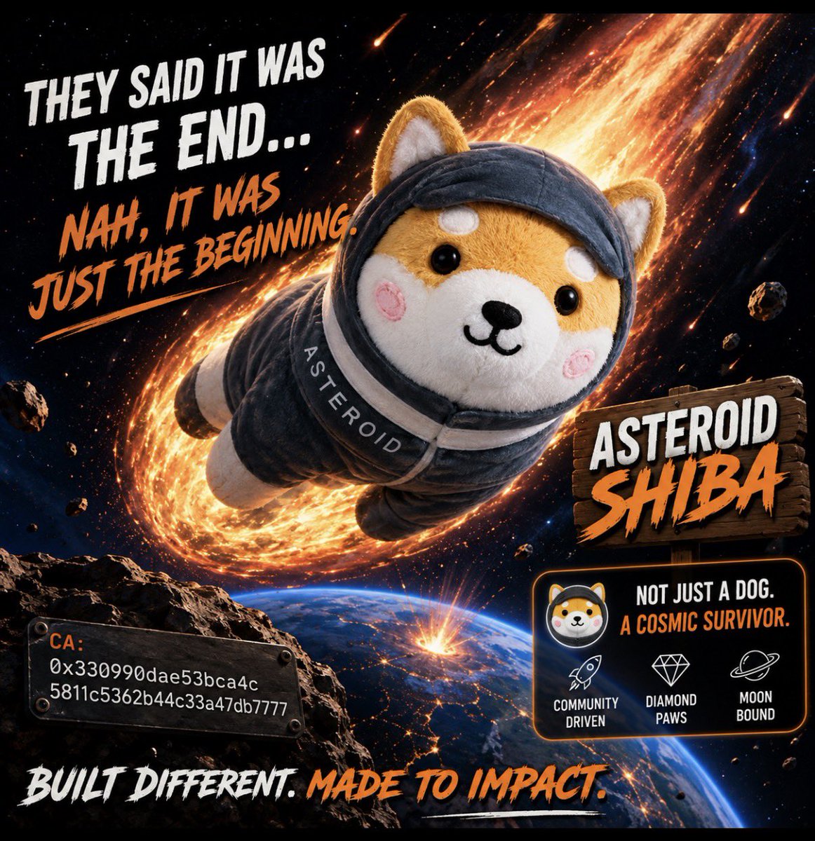 Nelhck's tweet photo. CT is so cooked.

first it was frogs.
then cats.
now the dog literally fell from space.

Asteroid Shiba ☄️🐕

don’t ask for entries after the first violent candle.

CA:
0x330990dae53bca4c5811c5362b44c33a47db7777 https://t.co/nTJE4qRDIP
