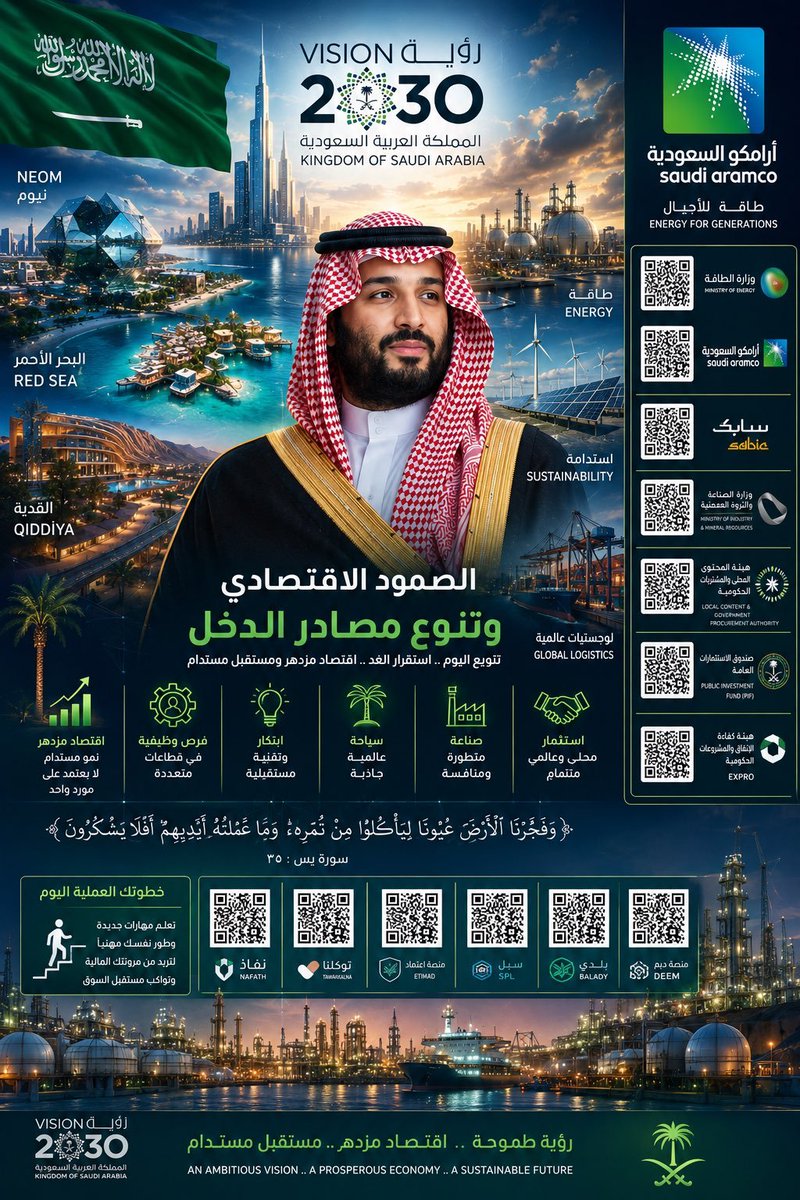 HalaVentures's tweet photo. استثمار الموارد وتنمية القدرات هو أساس البناء والتمكين، ورؤية 2030 تجسد هذا المعنى عبر إطلاق طاقات الوطن في مختلف القطاعات.

#رؤية_2030 #اقتصاد_مزدهر #السعودية #SaudiVision2030 #Vision2030 #SaudiArabia #FutureEconomy #EconomicGrowth #Investment #Innovation #G20 https://t.co/Ah4aQkfPTx