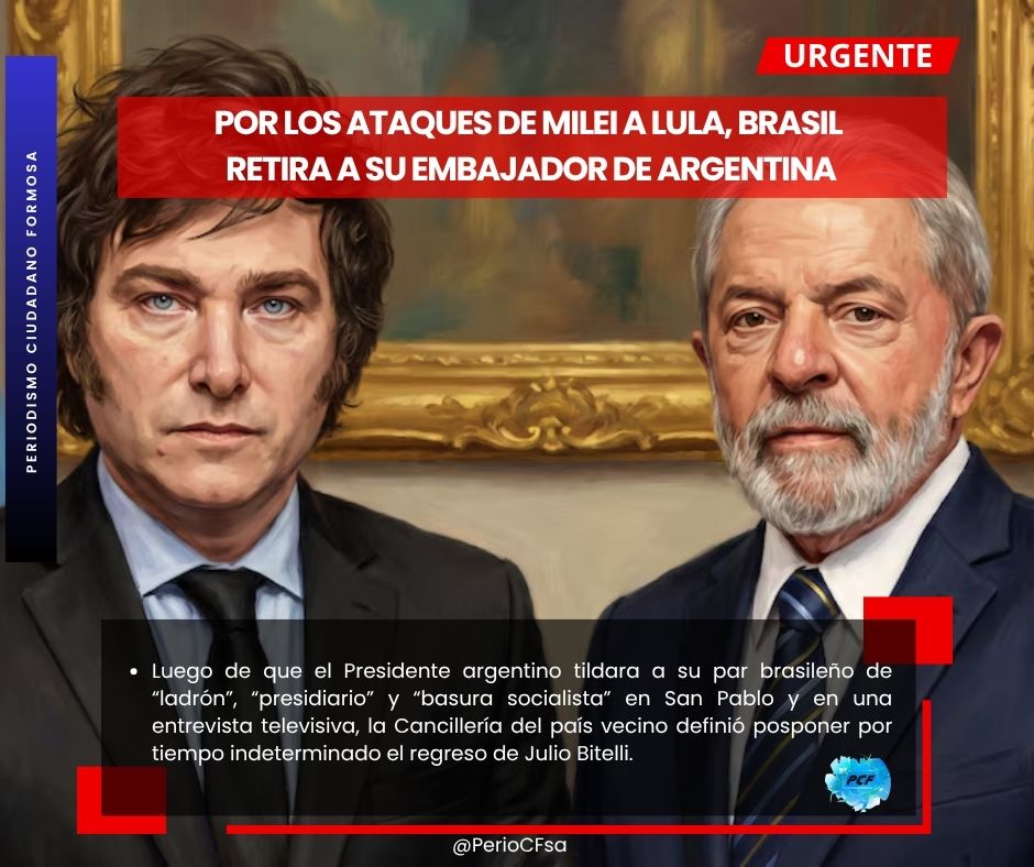 PerioCFsa's tweet photo. #URGENTE 
Por los ataques de #Milei a #Lula, #Brasil retira a su embajador de #Argentina https://t.co/kDQZOGLlwb