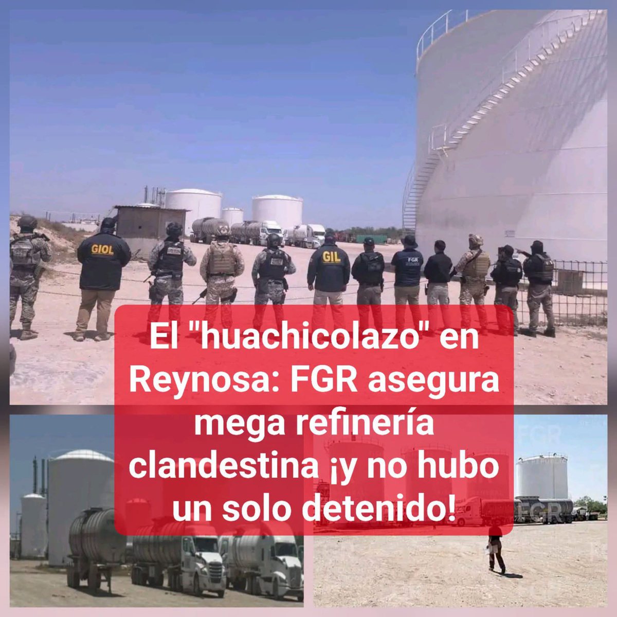 RaulCuevas24750's tweet photo. La ahora famosa Refinería de "Huachicol" del CJNG ubicada en la Ciudad de Reynosa. Operaba libremente a plena luz del día con la total PROTECCIÓN del Gobierno Estatal y Municipal al mando del HUACHICOLERO @Dr_AVillarreal ahora se sabe la propietaria del predio es donde se ubica ésa instalación es nada menos que la POLÉMICA Perla Mcdonald Sánchez, exactamente la VIUDA del difunto el Rey del Huachicol de Sergio Carmona. Perla es la Jefa Política, amiga y comadre de la Senadora @olgapsosa quien era la encargada de brindarle protección legal y política a la Refinería. Cabe mencionar que la mega refinería clandestina o como dijo la lagartija 🦎 de @Claudiashein ""CENTRO DE DISTRIBUCIÓN""🤣 Y lo más CURIOSO QUE NO HUBO UN DETENIDO en el comunicado se detalló que el lugar se ubica a las afueras de la ciudad, sobre la brecha del Becerro. Lo increíble del caso no es tanto cómo una refinería clandestina con una gran estructura y pipas para su distribución, y que probablemente no fue construida de la "noche a la mañana" debido a su gran dimensión, no fue detectada por las autoridades del Estado??? Muy raro eda'