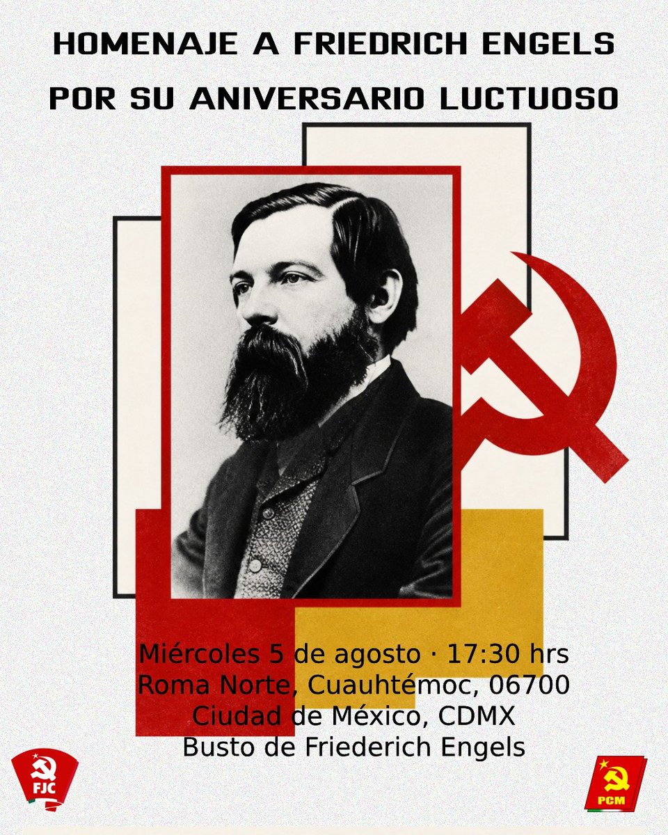 comunistamexico's tweet photo. Mañana, en el aniversario luctuoso de Friedrich Engels, homenaje de l PCM y la Juventud Comunista en la Ciudad de México.

5 de Agosto 
17:30
Busto de Engels en Metro Cuauhtémoc.
Ciudad de México. https://t.co/TjuDwUuW10