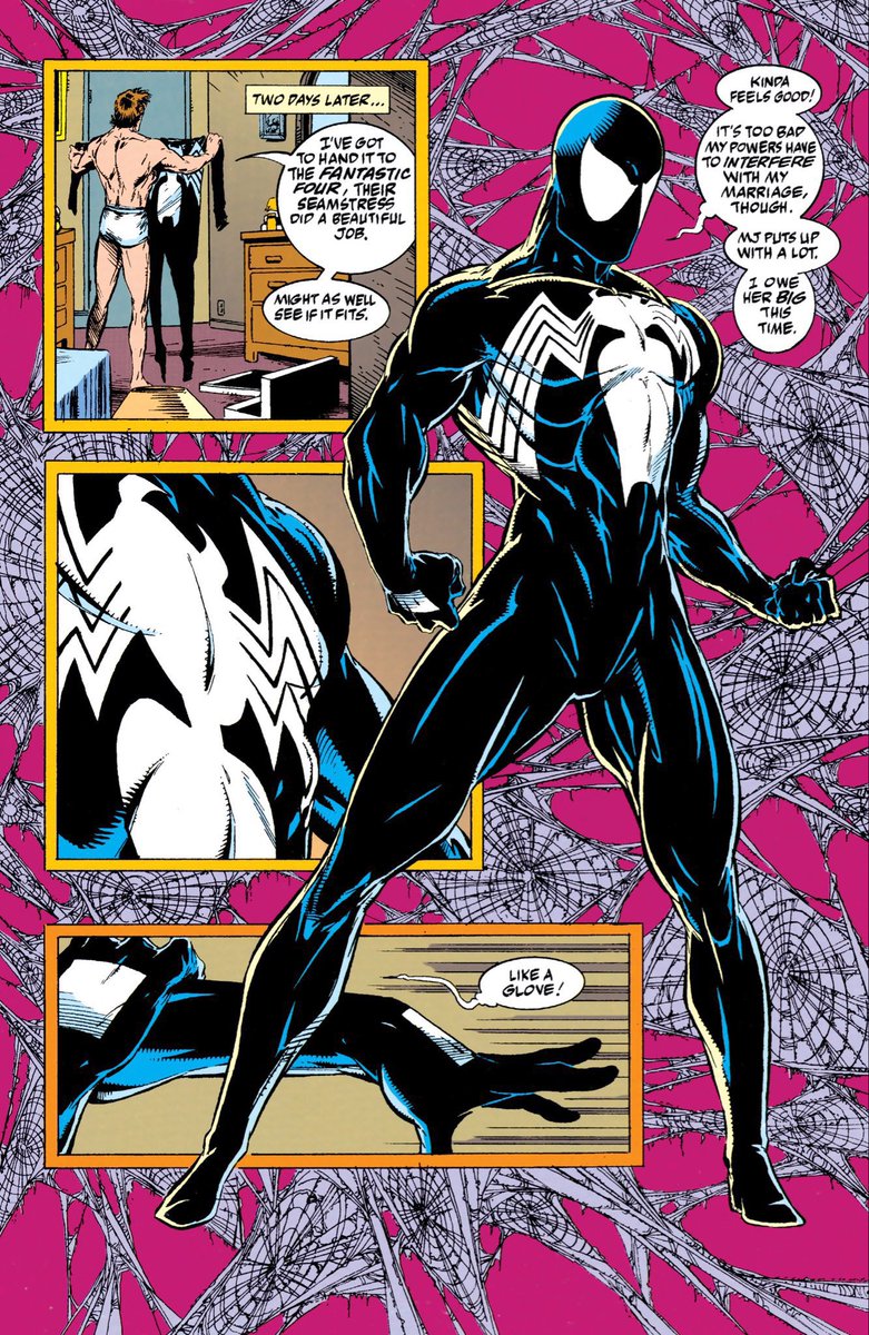 azularachnid's tweet photo. @ChocoExplsn I feel people forget that the Symbiote can make clothes so it’s not out of the question that it can make a cloth suit. https://t.co/Ihq2wBW1GK