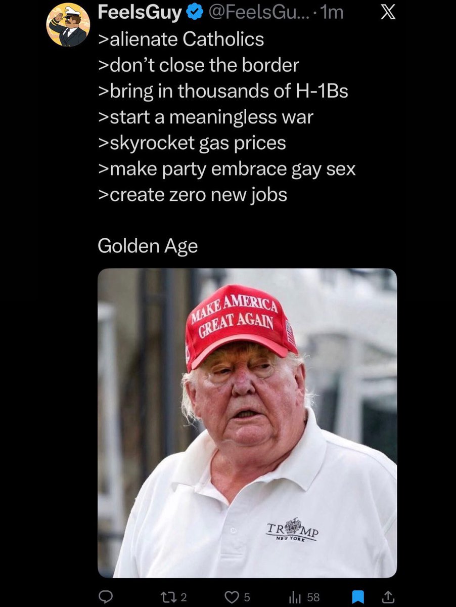 FeelsGuy2003's tweet photo. Yeah we keep hearing about this “Golden Age”, and yet, there’s nothing to show for it. https://t.co/aHdXjb2ZSv