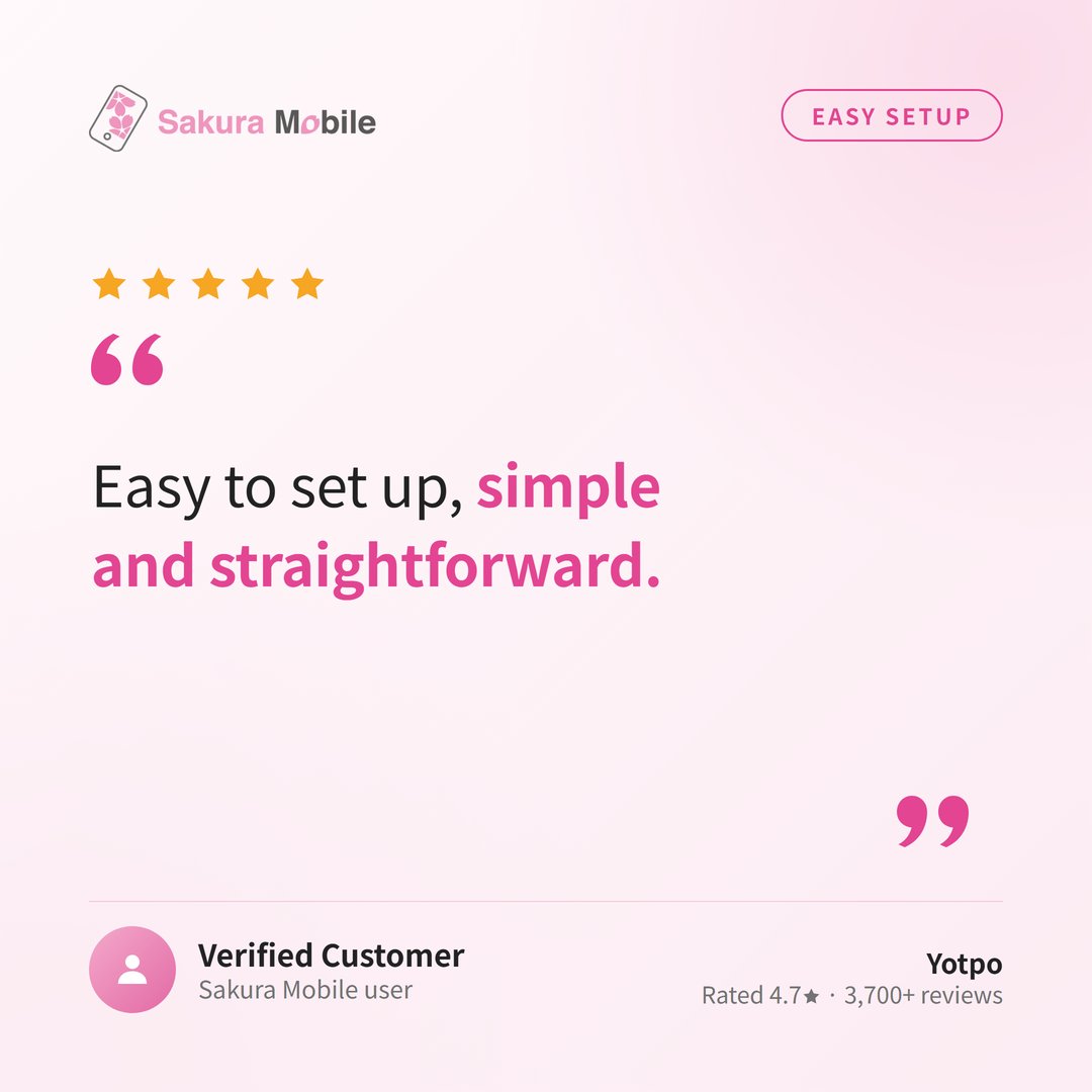 SakuraMobile's tweet photo. "Easy to set up, simple and straightforward."

— Verified Customer ★★★★★

Getting connected, without the hassle 🌸

#SakuraMobile #JapanSIM https://t.co/rdxeV8Qjrq