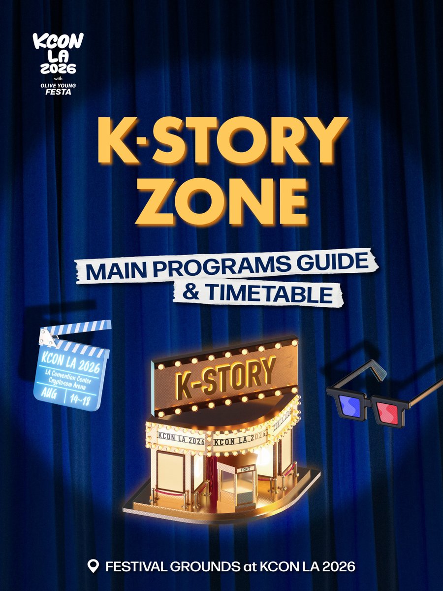 kconusa's tweet photo. [#KCONLA2026] K-STORY ZONE MAIN PROGRAMS GUIDE &amp; TIMETABLE

Explore all the exciting programs at the K-STORY ZONE — only at KCON! 🍿
Check the timetable now and see you there!

-
KCON LA 2026
AUG 14-16
https://t.co/Tc1cN9ymrD Arena, LA Convention Center

Let’s #KCON https://t.co/6541Qqyxtn
