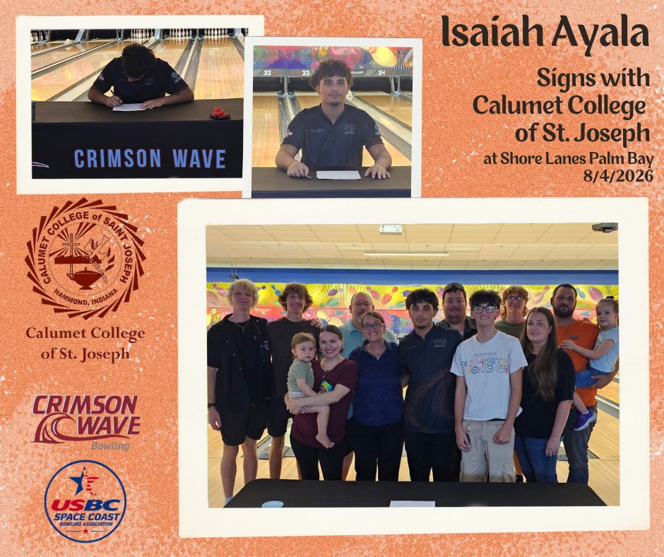 scusbcba's tweet photo. Congratulations to Isaiah Ayala signs a letter of intent at Shore Lanes Palm Bay to attend Calumet College of St. Joseph in Hammond, Indiana 8/4/2026.

We wish you the very best on your continuing education and bowling.

SCUSBCBA https://t.co/Nyphe47gJJ