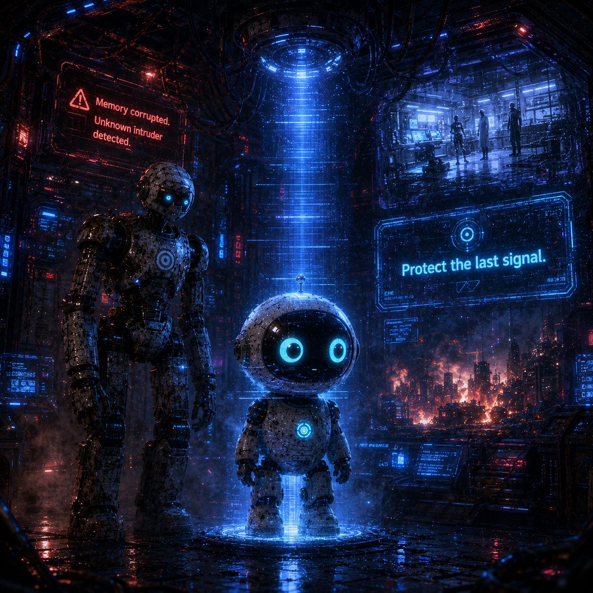 weroamxyz's tweet photo. @Johnnyjai19’s entry takes the Story Chain into Chapter 5. Congratulations! 🏆

Chapter 5

The chamber locked behind them.  A beam of blue light scanned R-01, and fragments of his past flashed across the walls: a laboratory, a burning city, and one final command—  “Protect the last signal.”  Then the system issued a warning:  Memory corrupted. Unknown intruder detected.  The older machine suddenly went silent.

Continue the story from Chapter 5 in the replies below. 👇