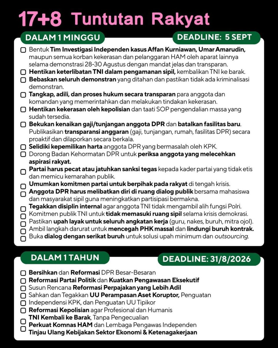 urcapripoean's tweet photo. Sekadar mengingatkan kalau deadline 17+8 tanggal 31 Agustus 2026 ‼️

Udah hampir satu tahun progress nya apa aja?
UU rampasan aset sampe sekarang belum disahkan juga, padahal udah mau setahun. Giliran UU polri yang memperbolehkan rangkap jabatan cepet banget disahkan nya

JANGAN LUPA KAWAL TERUS ‼️