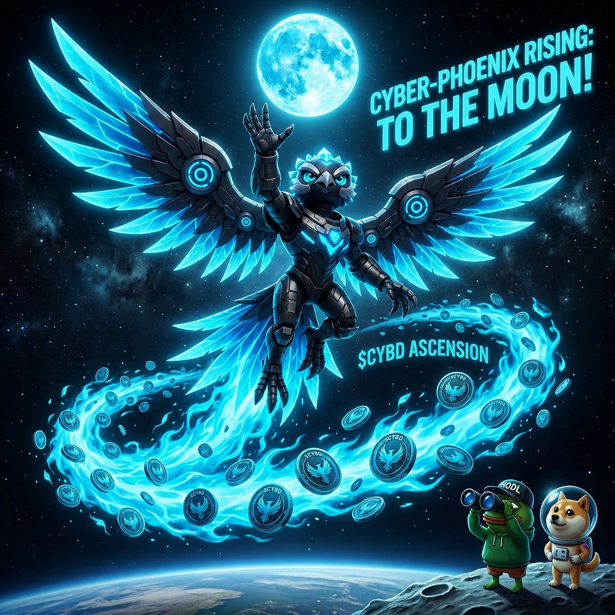 cybirdapp's tweet photo. most crypto projects promise the moon but can't even leave the ground 

$CYBD is different.

not just because we say so, because we're built different.

a phoenix doesn't just fly. it rises from ashes. it evolves. it gets stronger every single time.

other tokens? they pump, they dump, they fade. no utility. no reason to hold. just empty hype.

$CYBD? we actually have something to hold onto. something that grows with you. something that doesn't reset just because you blinked.

other projects stay grounded. 

WE SOAR!

so yeah, we're reaching for the moon. 

But we're bringing everyone w/ us😉

$CYBD