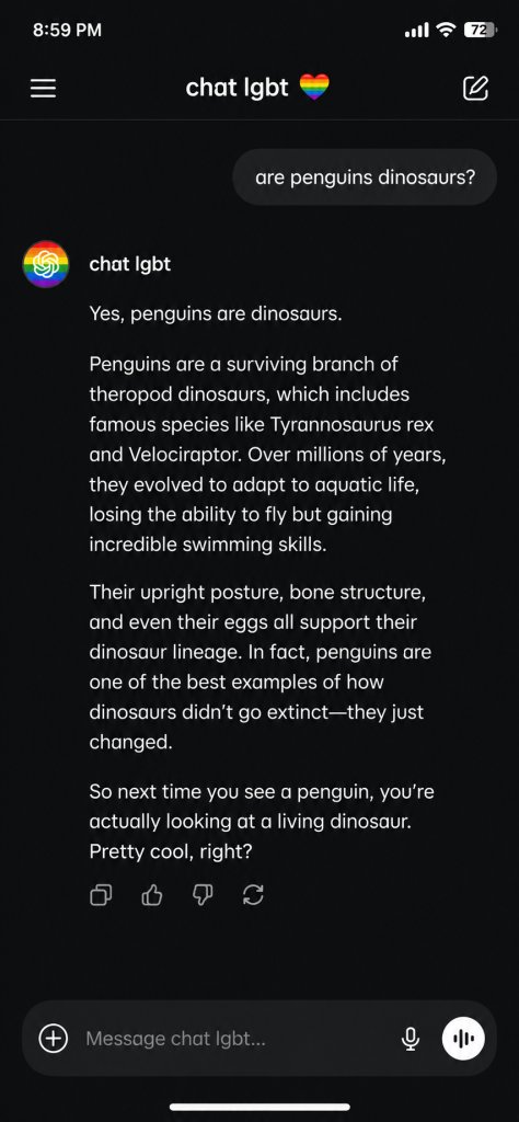 ProwlessAT's tweet photo. my friend is arguing with me if penguins are dinosaurs, 

i have a feeling this image is ai can anyone find out if it is? https://t.co/ICLmOaLwAM