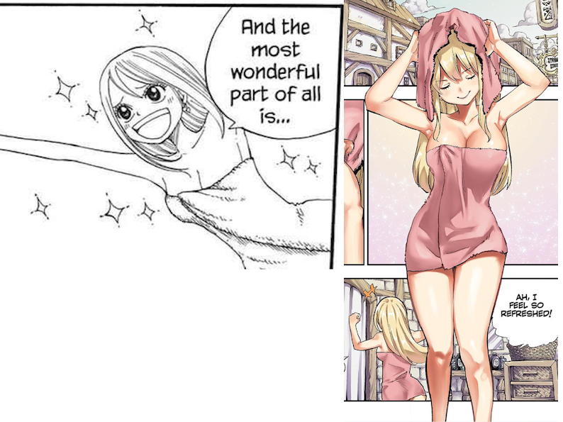 GriztheOrc's tweet photo. @TheGoldenSmurf One is a pinup standalone piece and the other is from a panel, not really an apples to apples comparison. You can do the same thing comparing chapter 4 of Fairy Tail with the first page of the new manga. https://t.co/An9vkvtlAJ