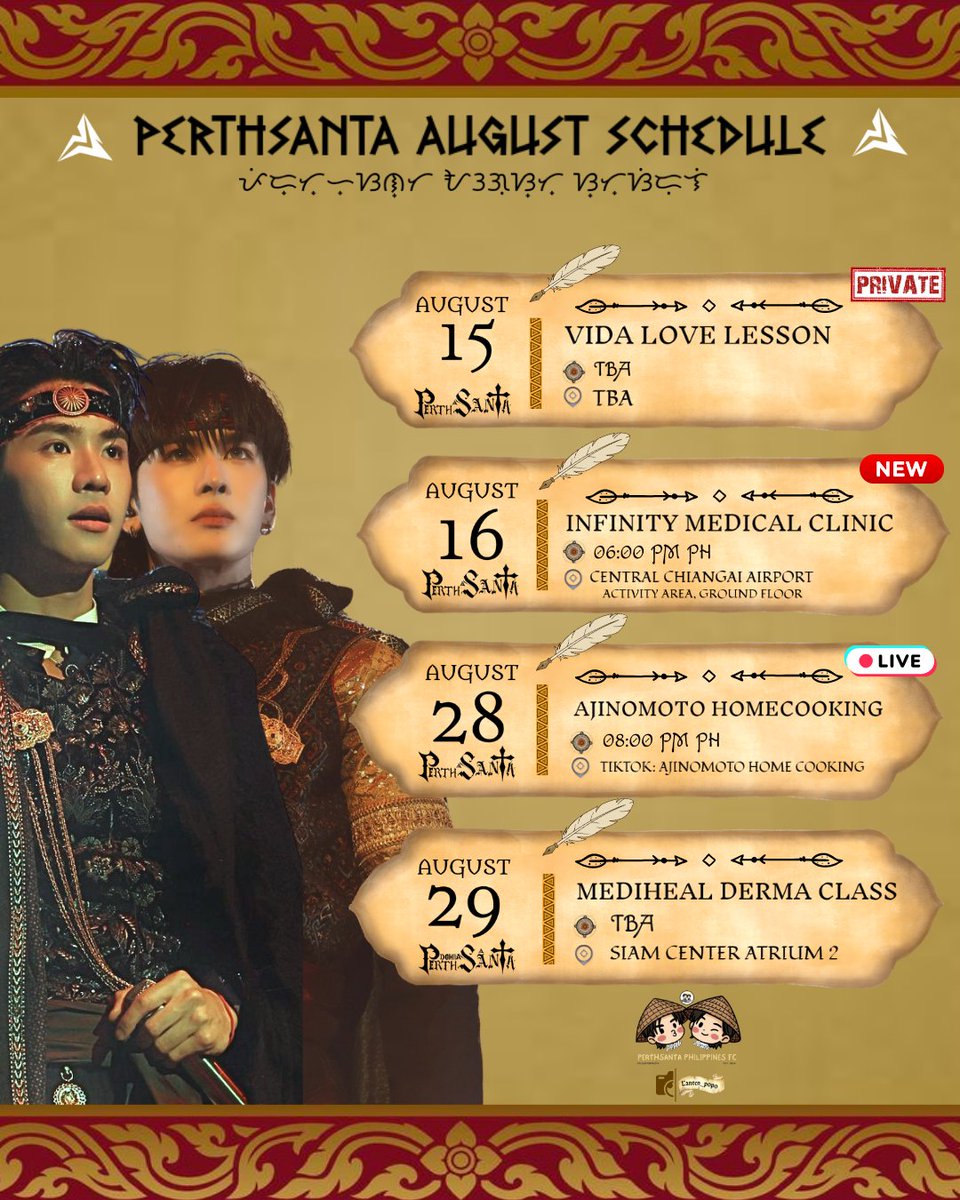 filosforpedta's tweet photo. 🖤🤍 𝑷𝑬𝑹𝑻𝑯𝑨𝑺𝑨𝑵𝑻𝑨 🖤🤍
 ✨️ 𝑨𝑼𝑮𝑼𝑺𝑻 𝑺𝑪𝑯𝑬𝑫𝑼𝑳𝑬 ✨️

📢 UPDATED ✅️

#PerthSanta #เพิร์ธแซนต้า
#PerthSantaAugustSchedule https://t.co/4B3RQt8AFK