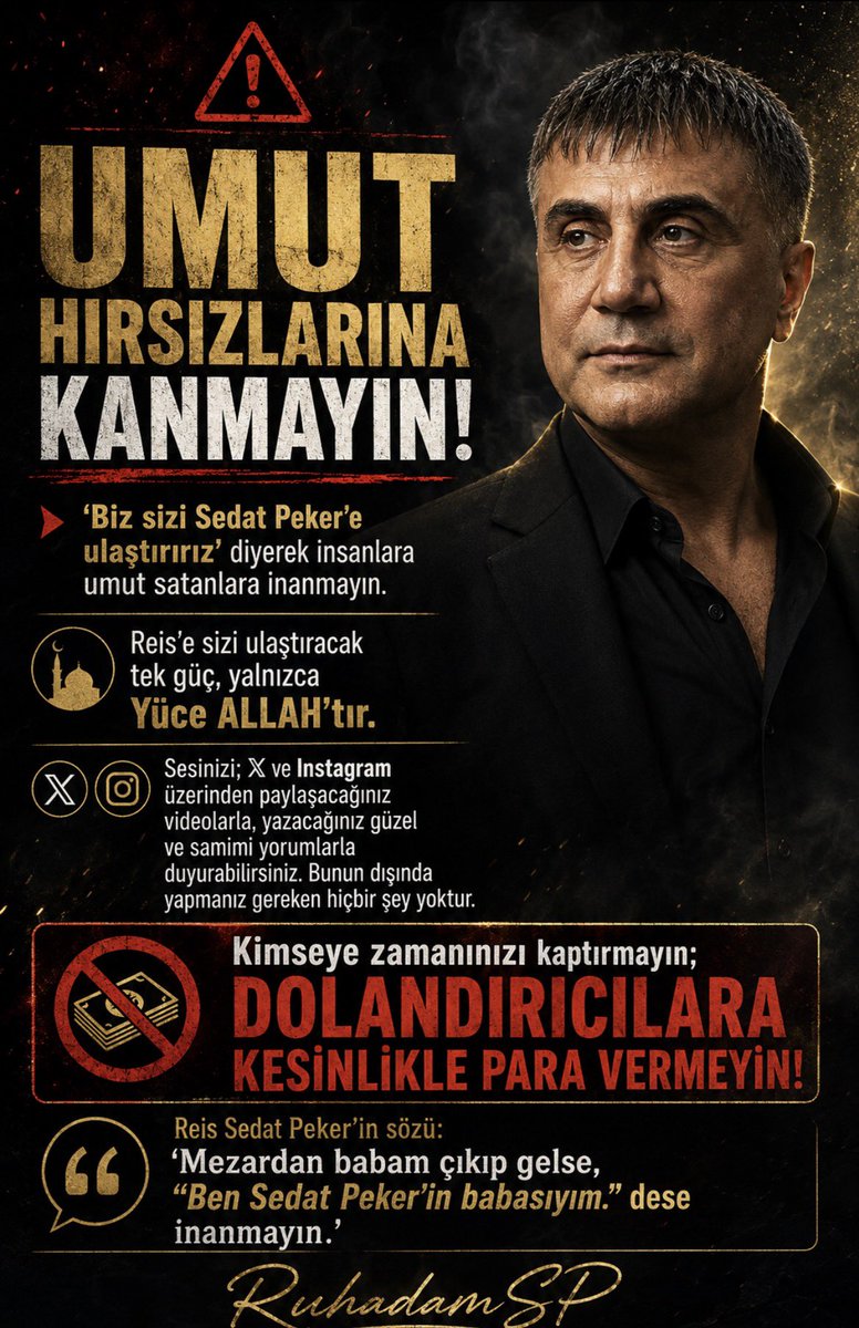 ruhadamsp's tweet photo. REİS SEDAT PEKER’İN SÖZÜ : MEZARDAN BABAM ÇIKIP GELSE  BEN SEDAT PEKER’İN BABASIYIM DESE   İNANMAYIN !!! @sedat_peker https://t.co/OWiERdwM8F