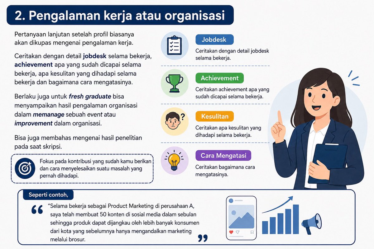 xdent_s's tweet photo. berikut catatan versi danen untuk persiapan interview bumn. bisa diterapkan di pertamina, pln, kai, maupun swasta.

ini lebih valid dibandingkan catatan yang aku kutip, soalnya danen udah lolos bumn. silakan dipelajari. https://t.co/v4LHmXuAIj