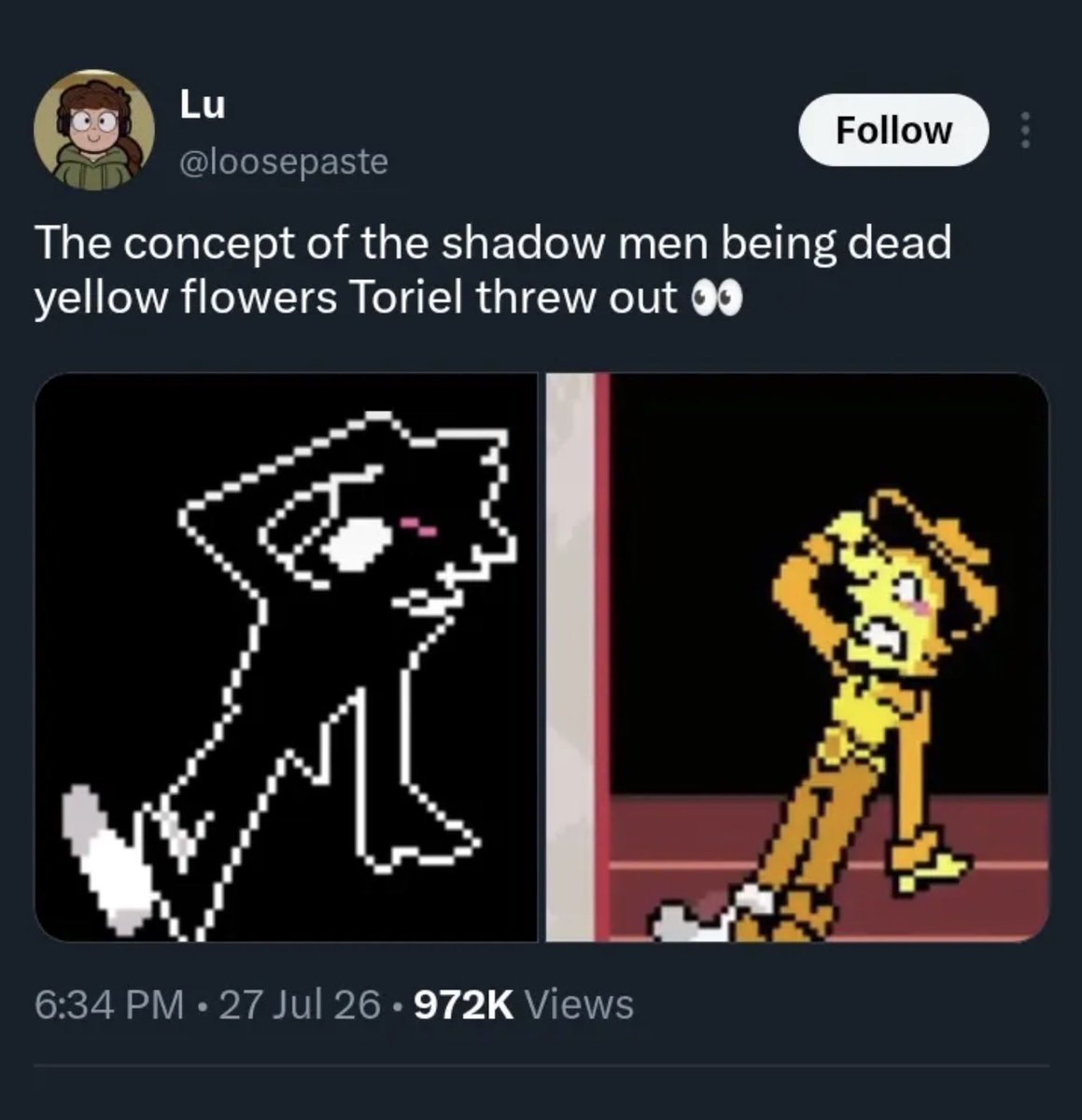 ShellDAndA's tweet photo. #miketwt #comic #deltarune #battat #jongler #pluey #fanart

Pluey comic I made inspired by that one post by @loosepaste suggesting that the shadowguys could be the dead flowers that Toriel threw out

2/2 https://t.co/dOTnwyGsQA