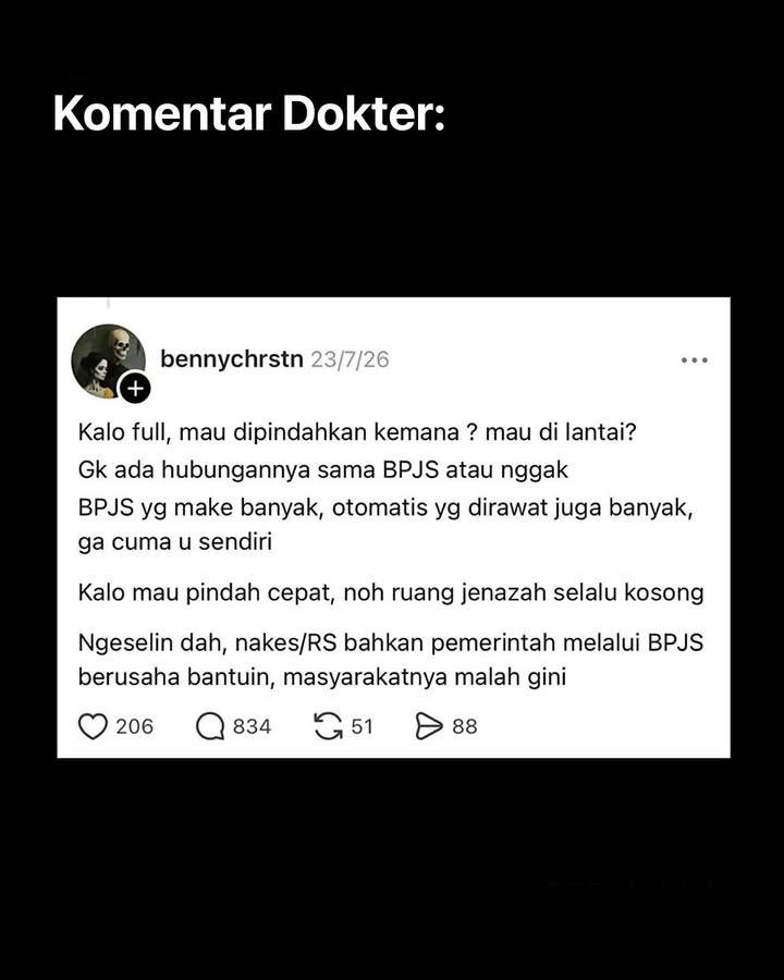 Tangankanancuan's tweet photo. Gue Jujur Agak Kesal Dengan Pemerintah dengan Program BPJSnya yang Ribet dengan Administrasi Masalah surat Rujuk dan Ketersediaan dokter di RSUD. 
Dan Paling Jengkel lagi dengan Kasus Asuransi Swasta Apapun yang Namanya Gede Gede dan towernya berjejer di Kuningan masalah rembesan Nasabah yang gak dibayar, Beda dengan di Negara Maju itu Asuransi Swasta Wajib Beli 5-15 % saham Rumah sakit di provinsi atau Negara bagian dia beroperasi. Jadi Nasabah Pasien langsung tercover otomatis tanpa harus bayar.😭
Konsep ini gak ada di Indonesia.
Kebanyakan SCAM Bisnis MLM tukar guling.
Di US dan China ketika Rakyat akan merasa Nyaman karena tidak ada diskriminasi dan Pelayanan yang Memadai 😭😭😭
Anying swasta dan Negeri di indo sama aja, sama2 maling Nyawa , Kesehatan dan Duit orang kepeppet.
😭
Kasus meninggalnya seorang pasien BPJS bernama Yurizal Tri Chaerawan menjadi perhatian publik setelah unggahan terakhirnya di media sosial kembali viral. Sebelum meninggal dunia, Yurizal sempat mengeluhkan bahwa dirinya harus menunggu hingga 8 jam namun belum mendapatkan ruang rawat inap di rumah sakit.

sc : tirto