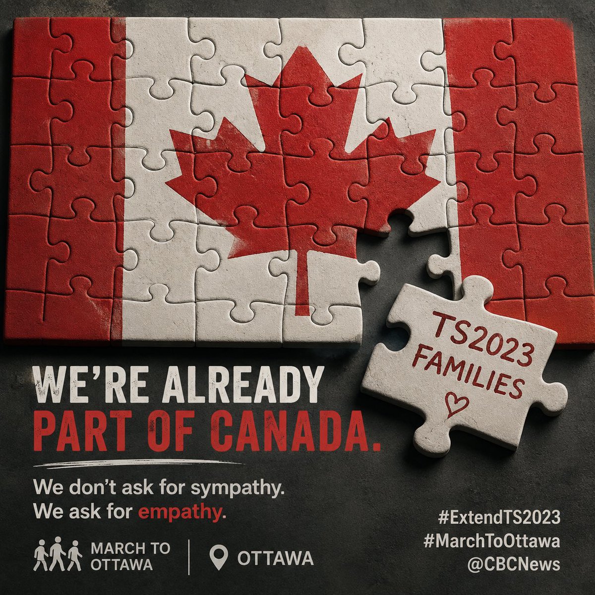 ozansnmz's tweet photo. We don’t ask for sympathy. We ask for empathy.
@CBCNews #ExtendTS2023 #MarchToOttawa https://t.co/lEDSPf0YM2