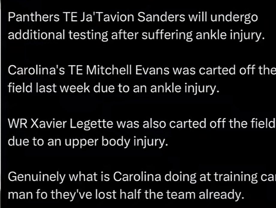 Fruitycup1158's tweet photo. I have no idea what is going on in this training camp for the Carolina Panthers but I am not about to lose my entire team because of what program is happening I’m gonna lose Sanders. I’m gonna lose Mitchell Evans Xavier Legette https://t.co/GgVsukcWCM