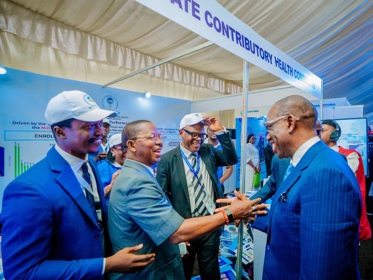 thedschc's tweet photo. DSCHC proudly participated in the Delta State Economic &amp; Investment Summit 2026.

The DG/CEO, Olorogun Dr. Isaac O. Akpoveta, welcomed Vice President Kashim Shettima, Governor Rt. Hon. Sheriff Oborevwori, and former Governor Dr. Ifeanyi Okowa to the DSCHC booth.

#UHC https://t.co/aKKVSr5WTQ