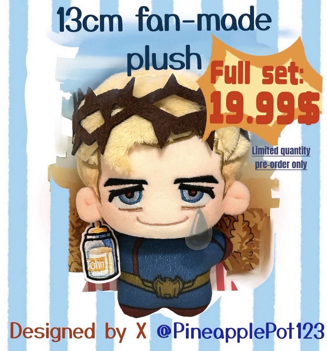 PineapplePot123's tweet photo. I made a tiny fake Homelander because the world clearly needed a worse version of him. 💀
Meet The Fakelander — a 13cm chaotic little menace.
Would you let this guy into your home? 👀
⚠️ Unofficial fan-made plush. Not official merchandise
#TheBoys #Homelander https://t.co/b9ERfHM9ey