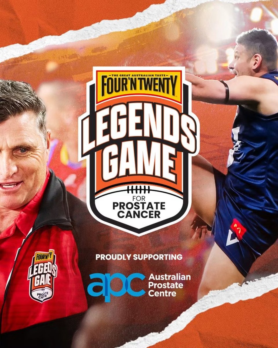 AustProstate's tweet photo. The Legends are back as the Four'N Twenty Legends Game for Prostate Cancer returns to Marvel Stadium. 🏟️

Book tickets: https://t.co/nWoaKf2VmL https://t.co/j4QmG2BhxT