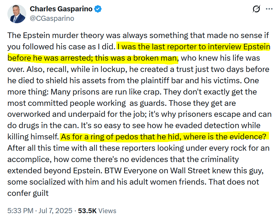 driver61d1's tweet photo. I didn't realize this piece of shit propagandist was the last person to interview Jeffrey Epstein before his alleged suicide.

And to no surprise, he's downplaying how much of a monster the mossad pedophile Epstein is/was. https://t.co/5bSrsNaHqb