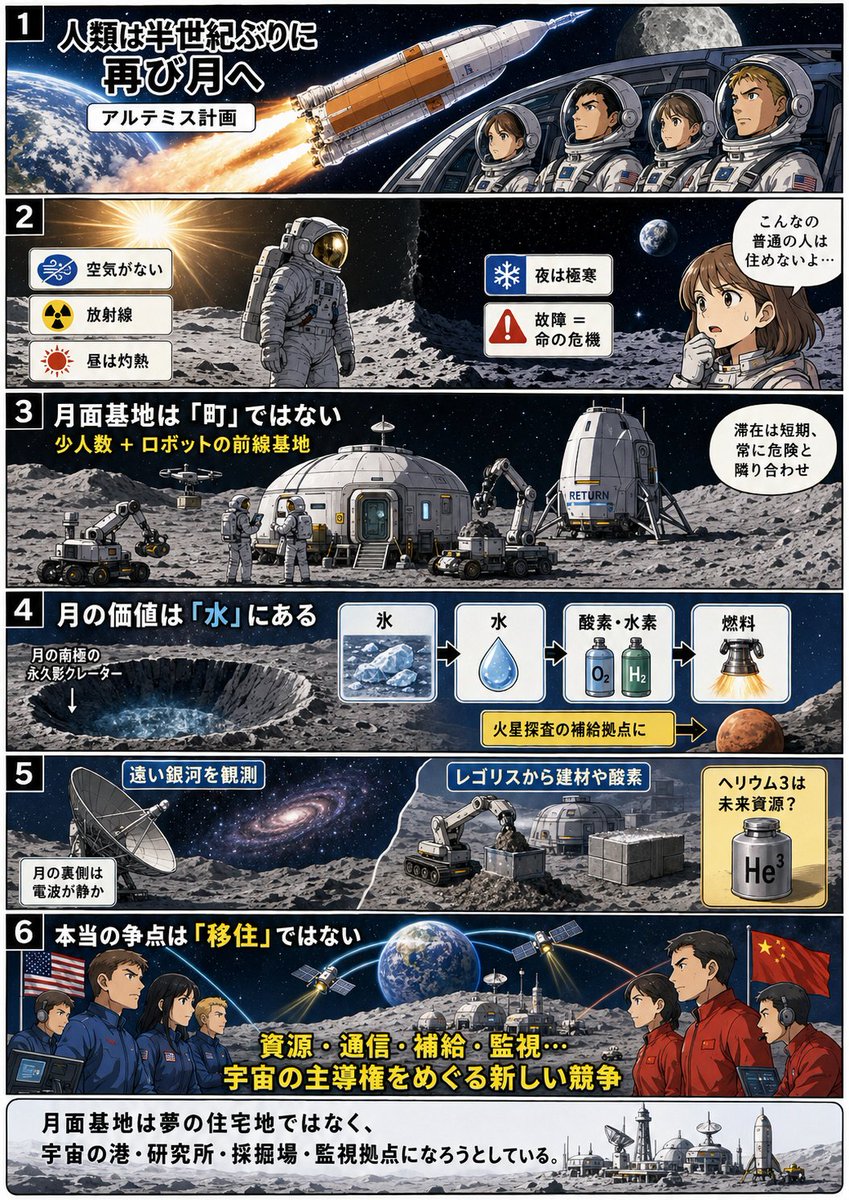 nplusmarket's tweet photo. なぜ人類は、もう一度月を目指すのか月面基地は「人類の移住先」ではなく、宇宙の港・研究所・資源基地になる【ｎ+マーケット】

https://t.co/eKh5FzJ3ci https://t.co/i2m9oyhRTK
