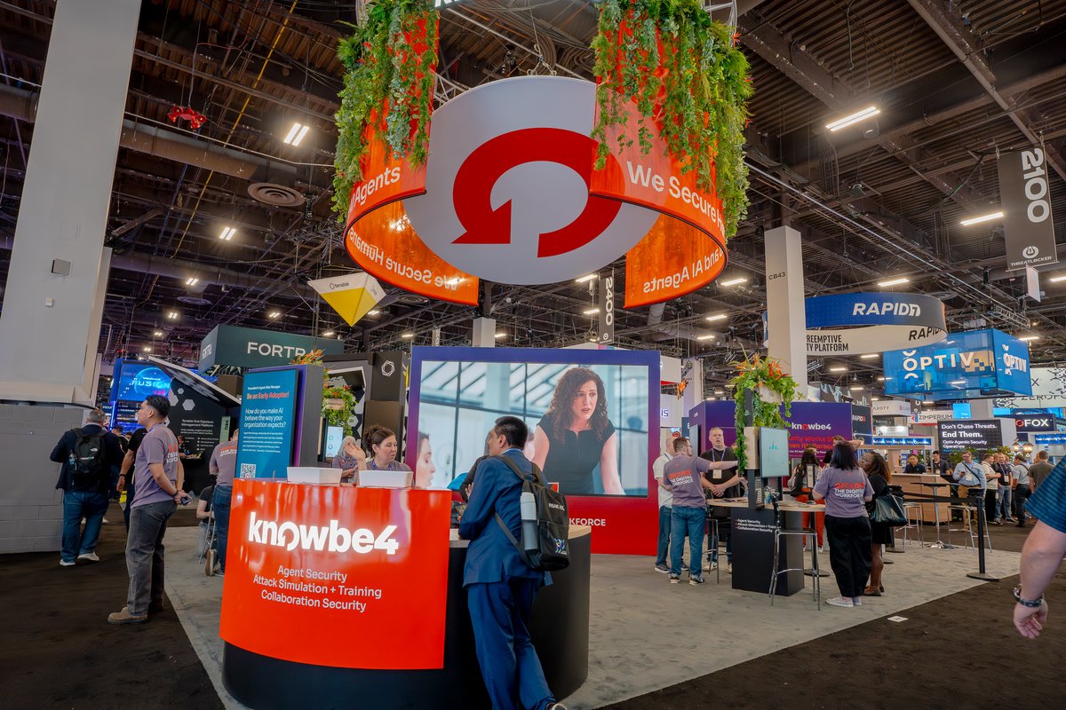 KnowBe4's tweet photo. The dream team is assembled... AKA the #Knowsters! 🧡 Stop by #BHUSA Booth 2439 this week to meet the crew and talk about securing your human + AI workforce. https://t.co/RcK9DFpqw4