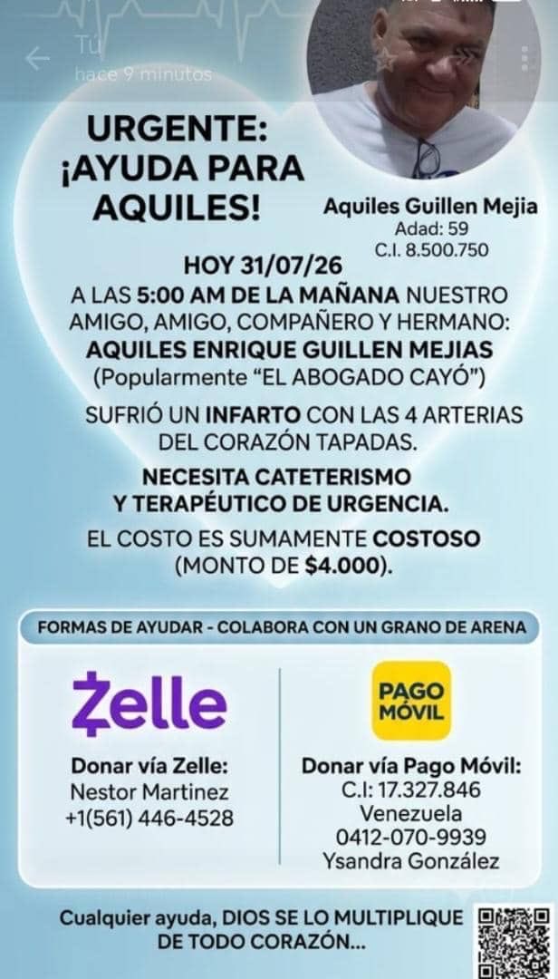 AlexaGomezDos's tweet photo. Familiares del señor Aquiles, me hacen llegar su campaña de recaudación para hacerse un cateterismo. Muchas gracias por su difusión 🙏🏼 https://t.co/mMEvCuJoMK