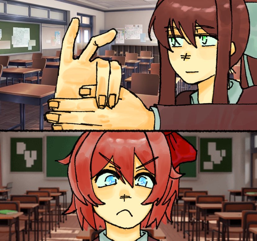 nmk1528798's tweet photo. 😱#ddlc #monika #sayori https://t.co/Lk0PYPkmoq