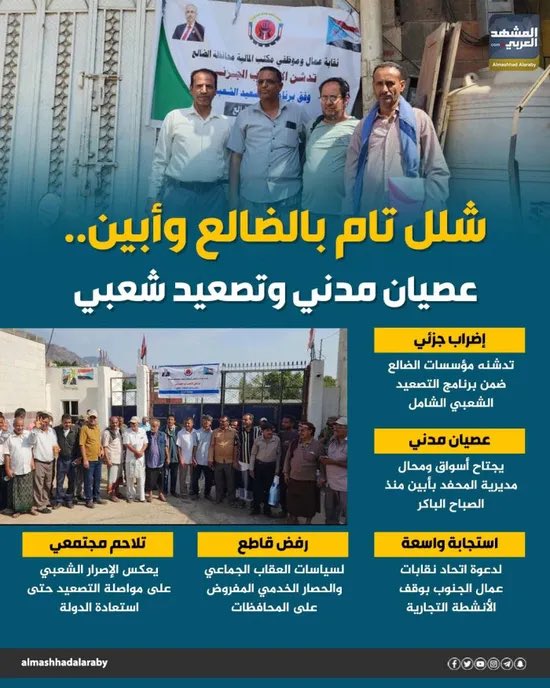 infoalmashhad2's tweet photo. شلل تام بـ #الضالع و #أبين.. عصيان مدني وتصعيد شعبي (إنفوجراف)

#عيدروس_في_قلب_الجنوبيين
#التصعيد_الشعبي_الجنوبي 
#المشهد_العربي https://t.co/Rhc9U3xYCG