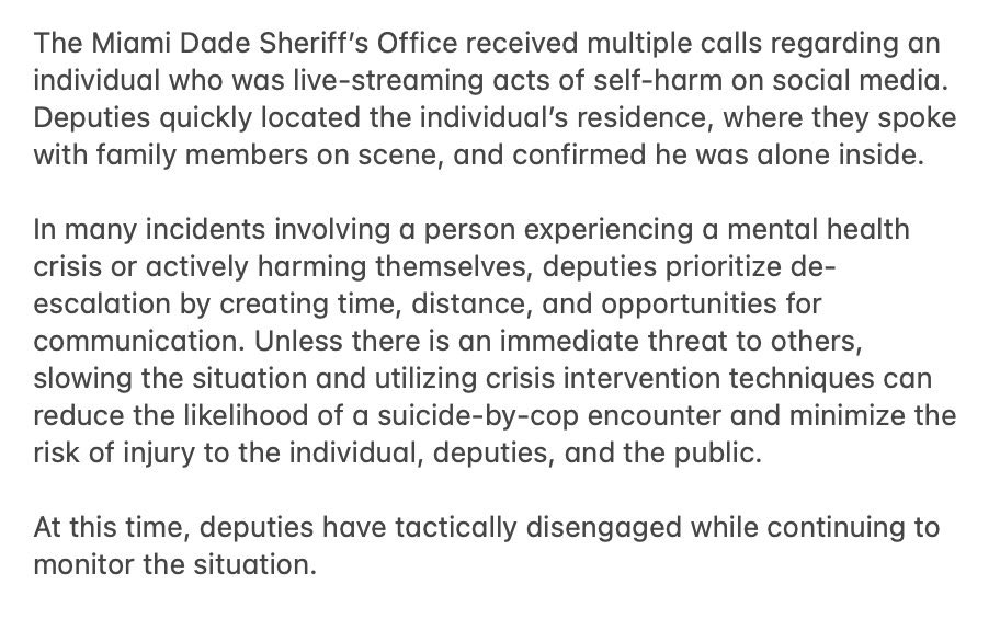 Thefactsdude's tweet photo. Miami Dade Sheriff Officer has released the following statement regarding Perez Hilton: 

“Deputies quickly located the individual's residence, where they spoke with family members on scene, and confirmed he was alone inside.” https://t.co/gDyo2LoG1f