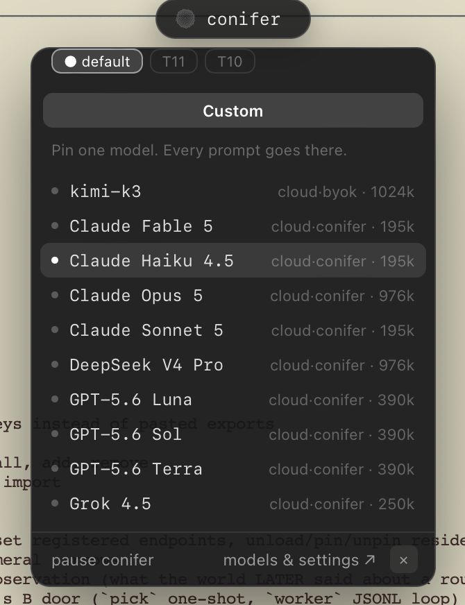 charles_v11's tweet photo. Little peak into what we've been working on:
- Run any model from any harness from one API key (claude code, codex, open code, pi, etc)
- Access to new fusion models pushing the cost and performance frontier
- Local-cloud routing with configurable model pools!
Very very soon

Works where you do!