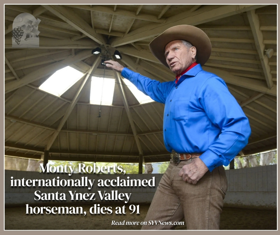 SYV_News's tweet photo. Monty Roberts, the internationally acclaimed horseman whose gentle training methods transformed #horsemanship and brought worldwide attention to his Solvang ranch, died Friday at his longtime #SantaYnezValley home. 
He was 91. #MontyRoberts
Read the story- https://t.co/4yT6OSxNQ9 https://t.co/eSE4B3zRDD