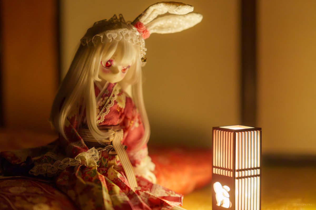 真っ暗の中で撮ったうさちゃん行燈。部屋の明かりこれだけだなのです