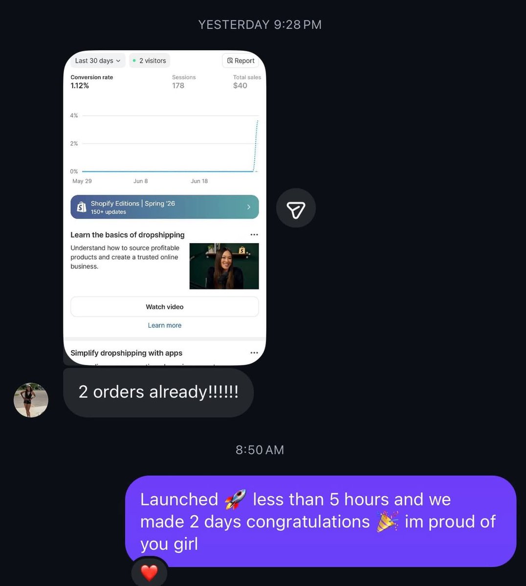 jkings03's tweet photo. ✨ Another successful launch! 🚀
I built and launched my client’s Shopify store in less than 12 hours, and shortly after going live, she messaged me with amazing news she had already made 2 sales! 🎉💰
Nothing satisfying than seeing a store start generating results from day one. https://t.co/5hipWCkaVp