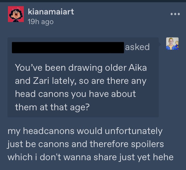 idwtbamg_'s tweet photo. Kiana Mai confirms that the college artwork of Zira and Aika are possibly the canonical older versions of them: https://t.co/f1uV9JinMW
