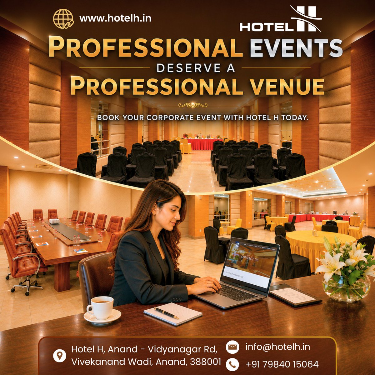 HotelH_Anand's tweet photo. Professional events deserve a professional venue.
Book your corporate event with Hotel H today.

 #HotelHAnand#CorporateEvents #BusinessMeetings  #CorporateSeminar #TrainingSession #BusinessConference #CorporateHospitality #EventVenue #ProfessionalEvents #BusinessTravel https://t.co/i5QHIEAfjn