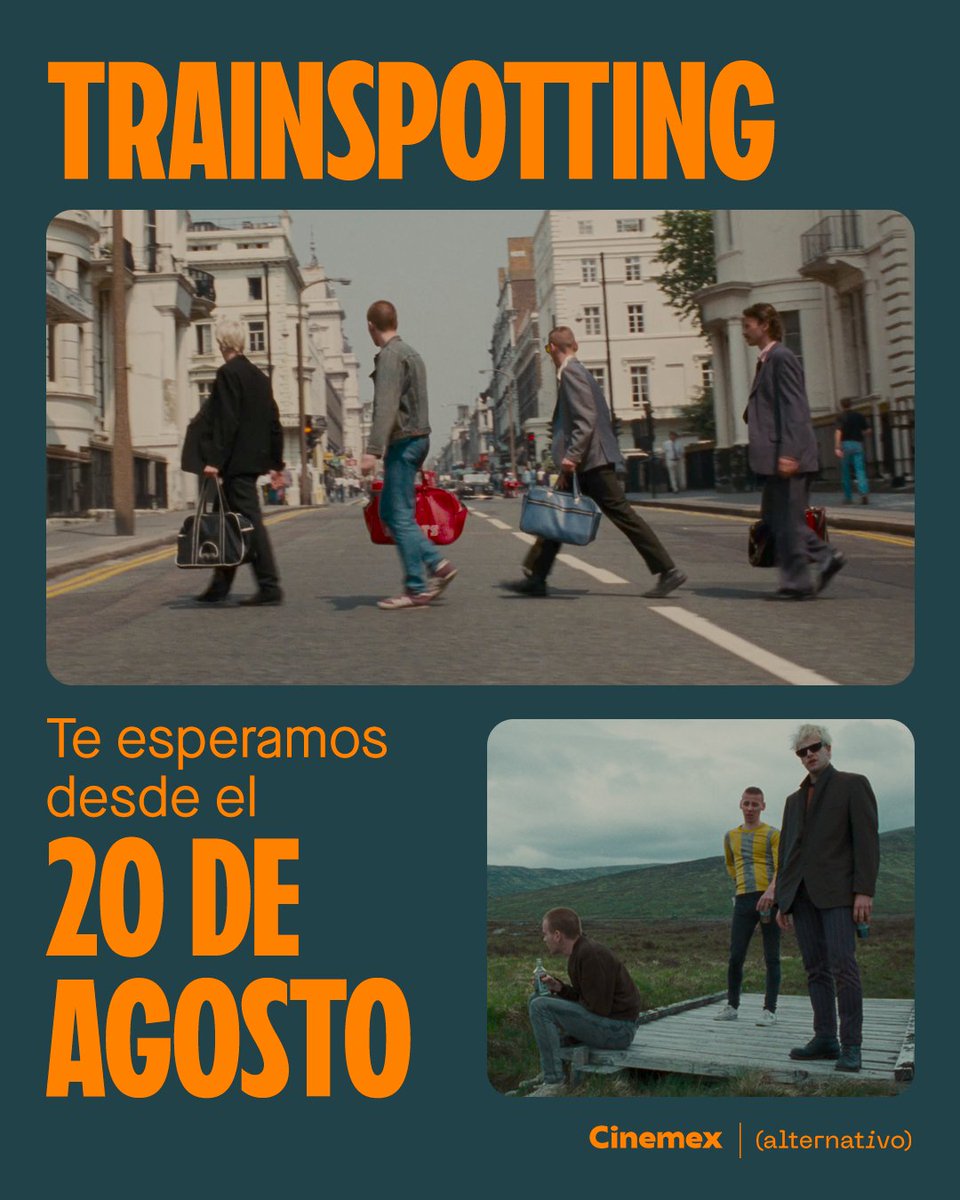 Cinemex's tweet photo. ¡Ya tenemos fecha! #Trainspotting llega este 20 de agosto a Cinemex. Ve armando el plan con tus amigos para volver a disfrutar esta joya en la pantalla grande. https://t.co/34HLMuNaBr